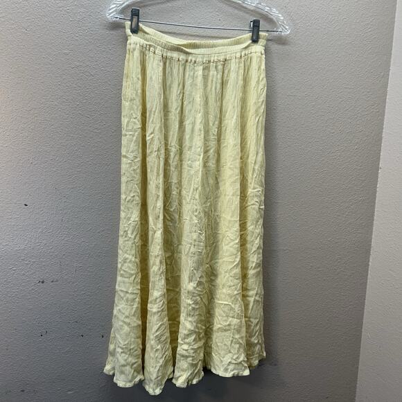 Hampstead Bazaar Maxi Skirt Butter Yellow OS Crinkle Cottagecore Gauze Boho - Picture 1 of 6